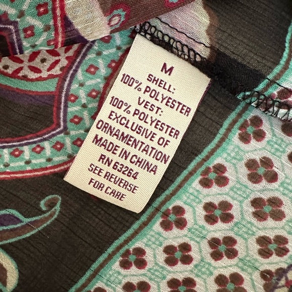 YVOS Boutique Sheer Vibrant Mixed Media Boho Blouse Medium - Picture 10 of 16